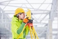 Surveyor works with theodolite