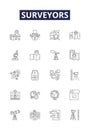 Surveyors line vector icons and signs. Mapping, Geologists, Survey, Measurement, Surveying, Geomatics, Civil Royalty Free Stock Photo