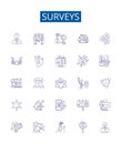 Surveys line icons signs set. Design collection of Survey, Polls, Questionnaires, Samples, Surveying, Research, Data