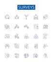 Surveys line icons signs set. Design collection of Survey, Polls, Questionnaires, Samples, Surveying, Research, Data