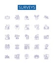 Surveys line icons signs set. Design collection of Survey, Polls, Questionnaires, Samples, Surveying, Research, Data