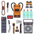 Survival emergency kit for evacuation vector equipment items