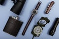 survival equipment flat lay Royalty Free Stock Photo