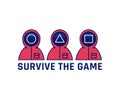 Survival game show body guard committee with pink hoodie and triangle, circle and square symbol icon on mask