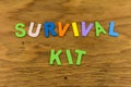 Survival kit emergency safety equipment disaster aid help survivalist Royalty Free Stock Photo