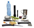 Survival kit with emergency supplies Royalty Free Stock Photo