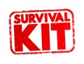 Survival Kit - package of basic tools and supplies prepared as an aid to survival in an emergency, text concept stamp