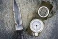 Survival Knife And Military Compass Royalty Free Stock Photo