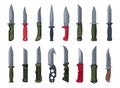 Survival knives. Cartoon hunting blade tools for camping and hiking, self defense combat utility equipment, wilderness