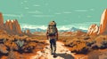 survival man journey backpack adventure trek landscape hike travel desert walking. Generative AI. Royalty Free Stock Photo
