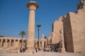 Only surviving column of Taharka XXV dynasty, statue of Ramesses II and his daughter Bent-Anat in the first courtyard of the