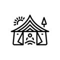 Black line icon for Survivors, tent and adventurous