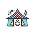 Color illustration icon for Survivors, tent and adventurous