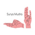 Surya mudra or Agni mudra. Yoga hand gesture. Meditation. Vector illustration in flat minimalism design.