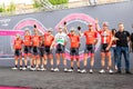 Susa, Italy, May 26, 2018 : the the team of trek segafredo. Stag