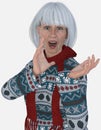 Close-up portrait of Susan, an older white-haired woman on an isolated white background