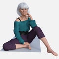 Full body portrait of Susan, an active older white-haired woman excercising on an isolated white background Royalty Free Stock Photo