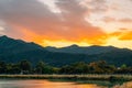 Suseongmot Lake with sunset sky in Daegu, Korea Royalty Free Stock Photo