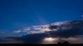 Suset sky lanscape,sunlight shine through cloudscape on blue sky background, Horizon beautiful sundown with silhouette high Royalty Free Stock Photo