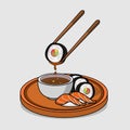 Delicious sushi with chopstick vector illustration