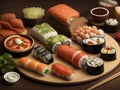 Sushi assorti on dinner table at restaurant
