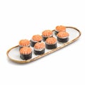 Sushi Baked Roll with mussels, Rice, Nori, Cheese, Salmon, Cucumbers, Mussels on white background Royalty Free Stock Photo