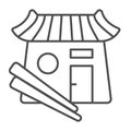 Sushi bar, japanese food, restaurant, chopsticks thin line icon, asian food concept, Japan vector sign on white Royalty Free Stock Photo