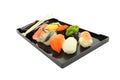 Sushi black rectangle plate focus near