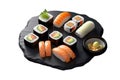 Sushi on black stone plate