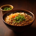 Sushi Bowl Of Lentil Soup: Dark Black And Orange Neo-geo Style