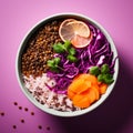 Sushi Bowl Of Lentil Soup On Purple Background Royalty Free Stock Photo