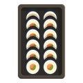 Sushi box deliver icon cartoon vector. Online shop meal