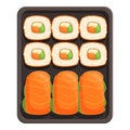 Sushi box product icon cartoon vector. Courier delivery meal