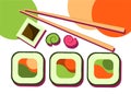 Sushi bright trend banner. Advertisement for sushi and rolls. Asian food. Japanese food