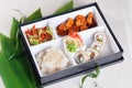 Sushi business lunch box, salmon teriyaki, roll Royalty Free Stock Photo