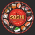 Sushi cafe colorful vintage flyer