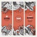 Sushi cafe and restaurant banner templates. Asian food background. Vector illustration