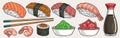 Sushi cafe set colorful stickers