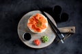 Sushi cake with lightly salted salmon, nori and avocado.