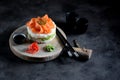 Sushi cake with lightly salted salmon, nori and avocado.