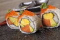Sushi california roll on black plate Royalty Free Stock Photo
