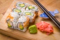 Sushi California rolls appetizer with rice avocado Royalty Free Stock Photo