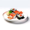 sushi cartoon character illustration.Japanese lunch box. Ai generated