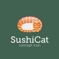 Sushi Cat Vector Concept Symbol Icon or Logo