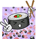 Sushi Character Holding Chopsticks Giving Peace Symbol