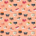 Sushi character vector food seamless pattern