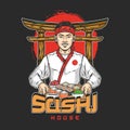 Sushi chef detailed colorful poster
