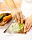 Sushi chef grating fresh Wasabi, Fresh wasabi root prepare for n Royalty Free Stock Photo