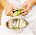 Sushi chef grating fresh Wasabi, Fresh wasabi root prepare for n Royalty Free Stock Photo