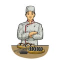 sushi chef sketch raster illustration